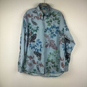 Tommy Bahama Button Down Paisely and Leaf Print Shirt, Size L